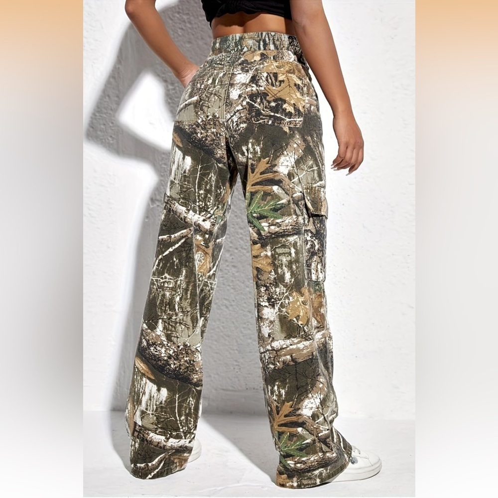 Camo Cargo Pants Size Large Brown Camouflage Wide Leg Pull On Style Relaxed Fit - Picture 3 of 15